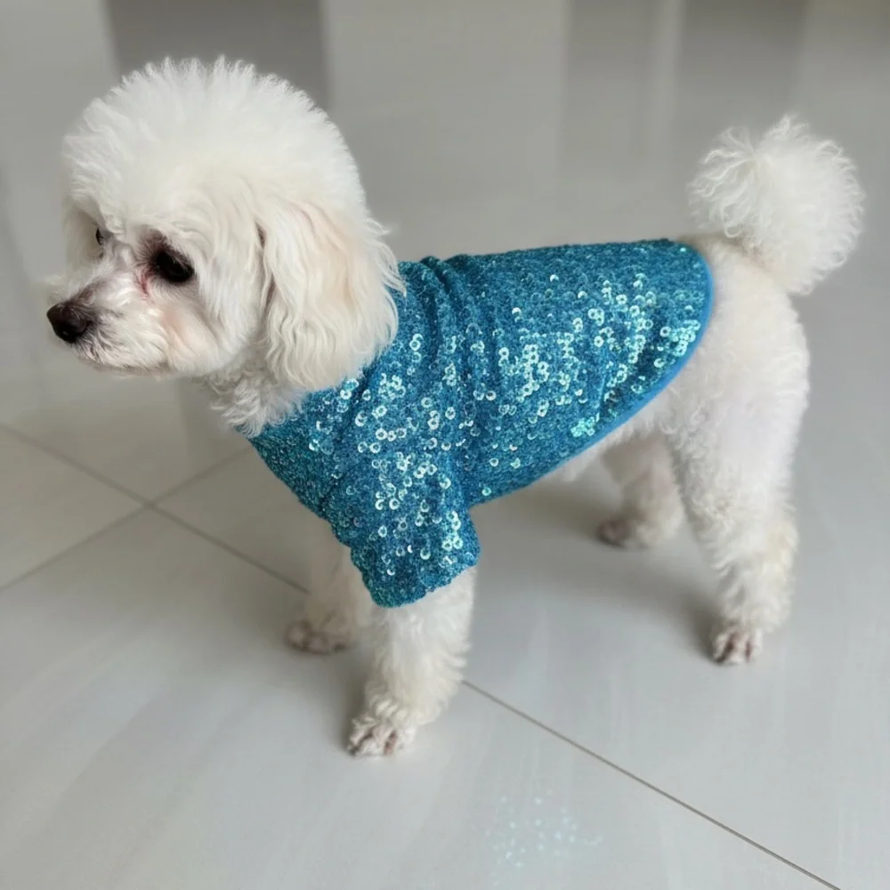 Hand beaded Attitudes by‎ Debra for pets Blue Sequin Dog Sweater. Brand new!